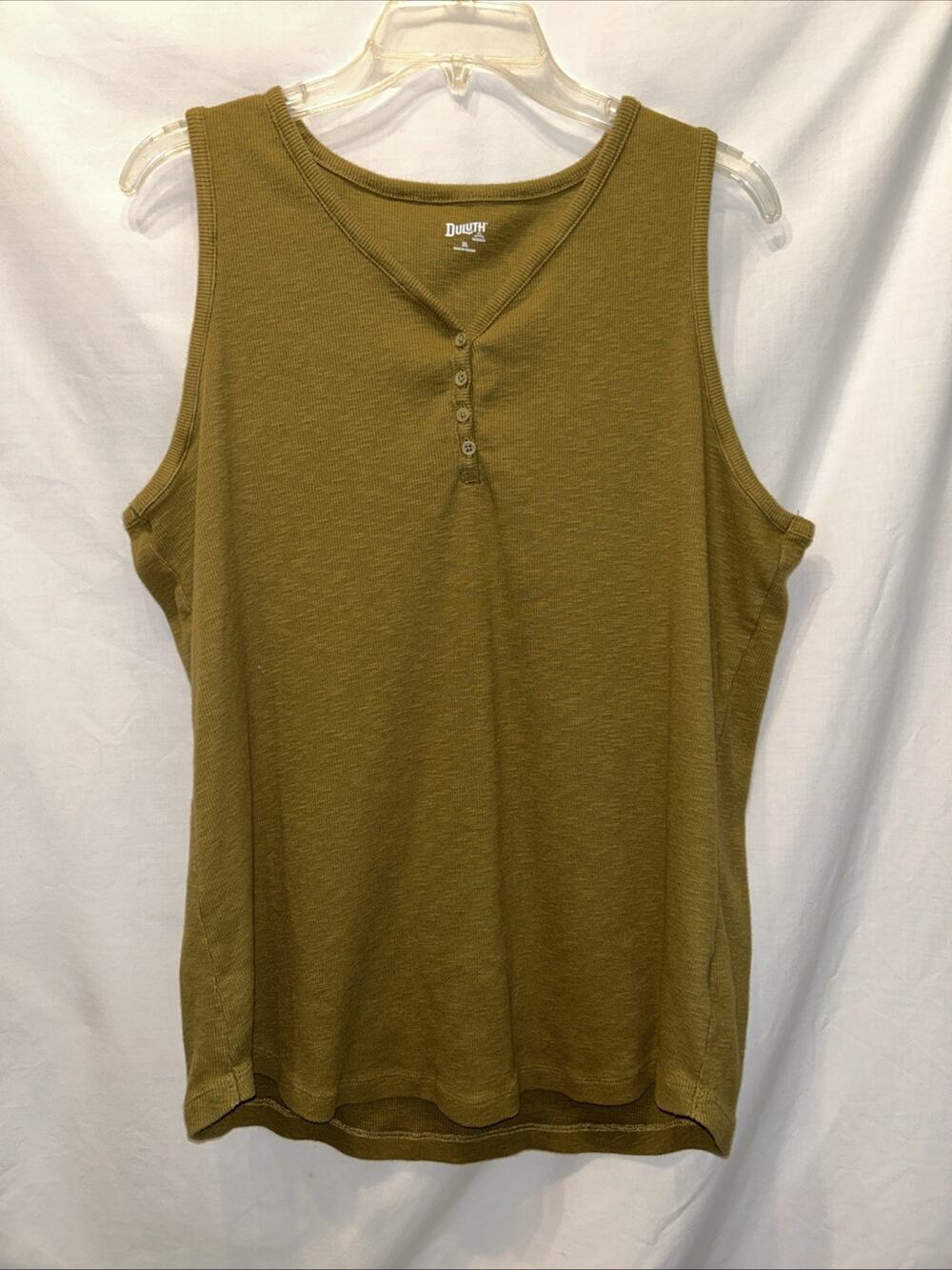 Duluth Trading Company Womens XL Henley Tank Top Army Green Ribbed Jersey Knit